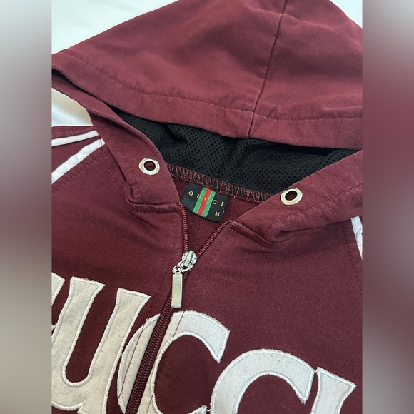 Vintage 90s Y2K Gucci Full Zip Logo Hoodie - Maroon - XL - Picture 4 of 7